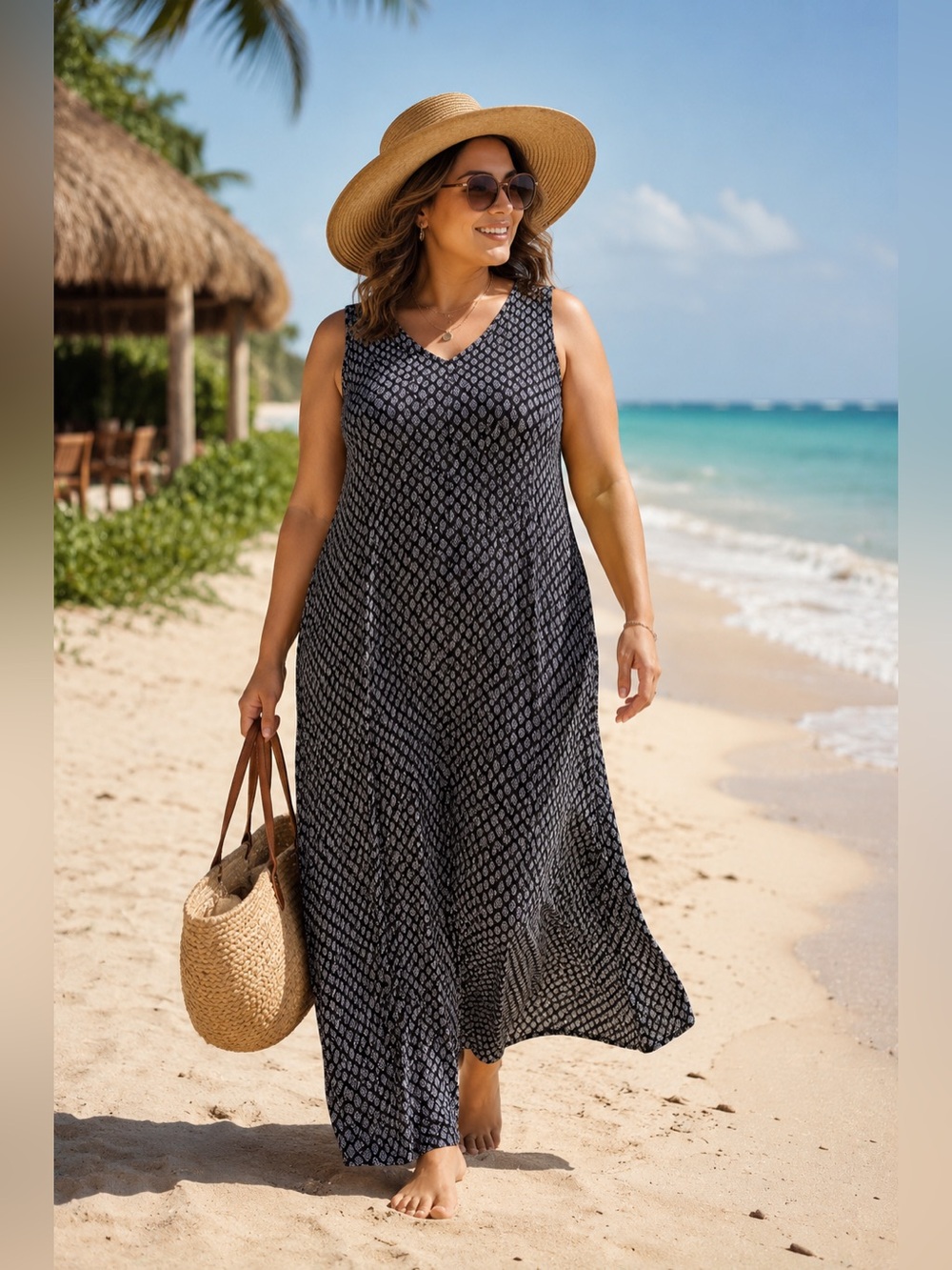 ✨Woman Within Maxi Dress Plus Black & White Print Size 3x(30/32)